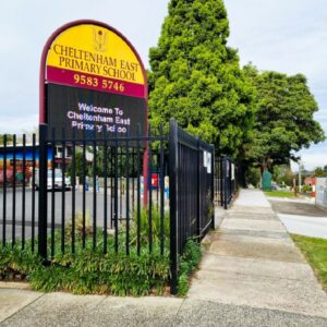 outdoor led digital sign displaying welcome message for cheltenham east primary school right side view 700x700mm image size